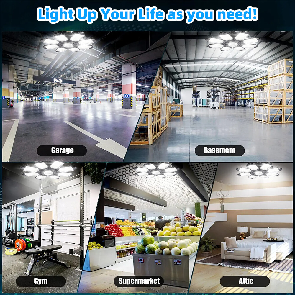 2 Pack Super Bright LED Garage Lights 200W Deformable Ceiling Shop Work Lamps