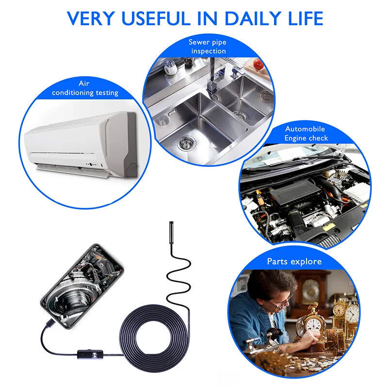 6LED USB Snake Endoscope Borescope Camera for Android Phone Type C HD Inspection