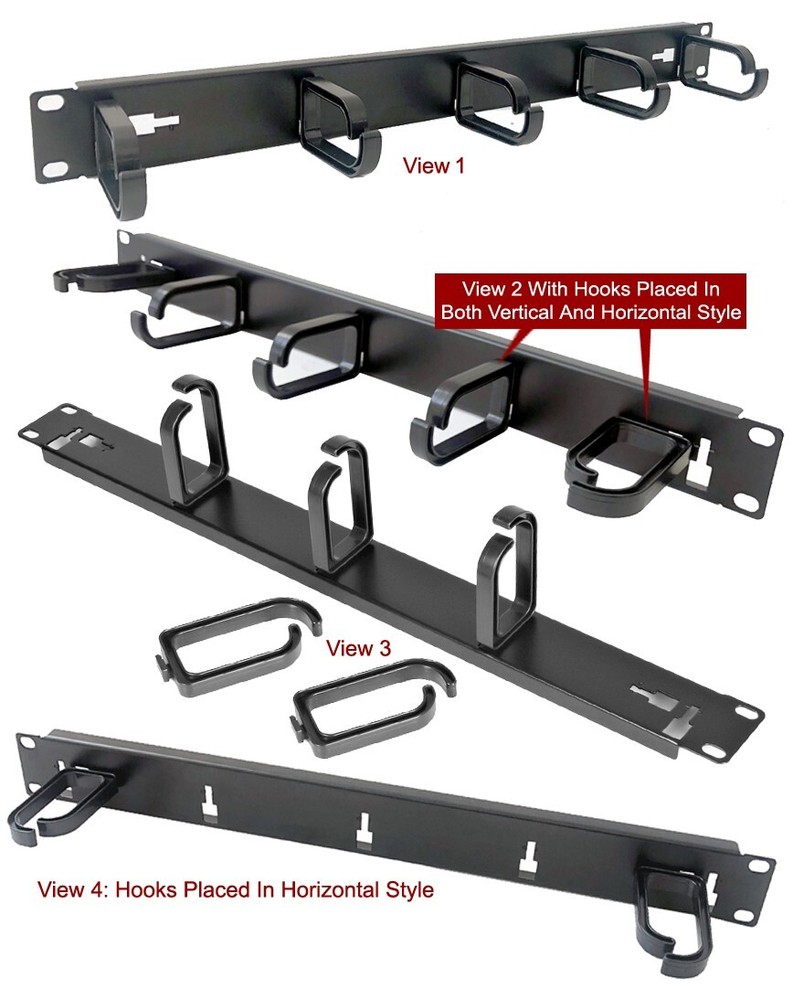1U Rackmount Cable Hook Organizer Panel – Adjustable Hooks for Neat Server Setup
