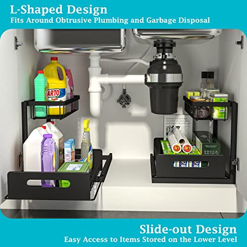 2pcs Under Sink Pull-out Drawer Storage Shelf Organizer kitchen bathroom Cabinet