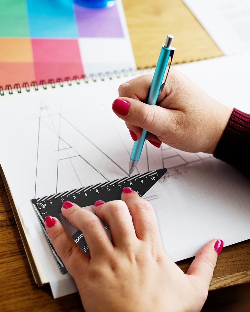 Honagu Triangular Ruler Set, 4 PC Metal Drafting Ruler, Geometric Protractor,...