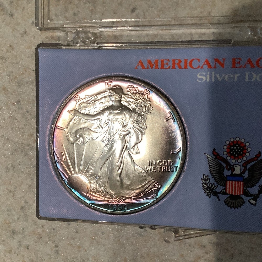 1990 American Silver Eagle "Rainbow Toning”