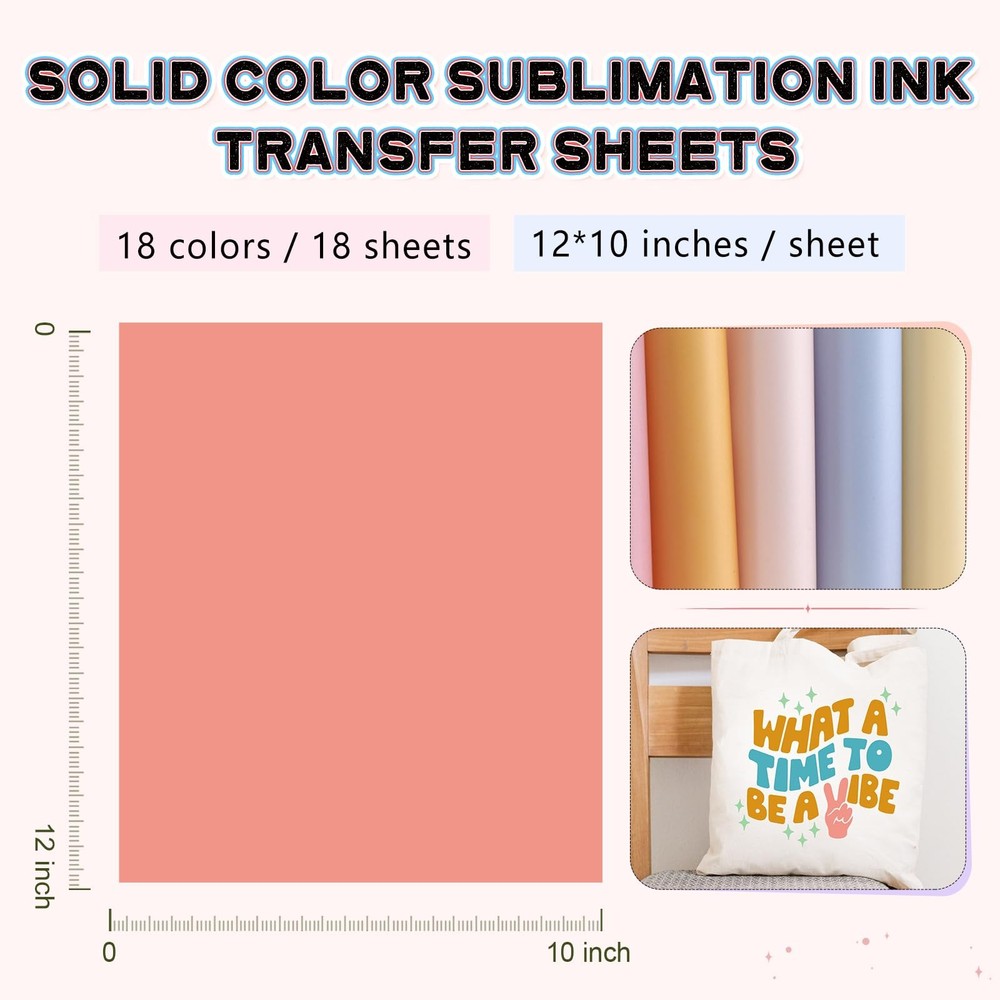 HTVSTD Solid Sublimation Ink Transfer Sheets 18pc 12x10" Pink/Yellow/Green