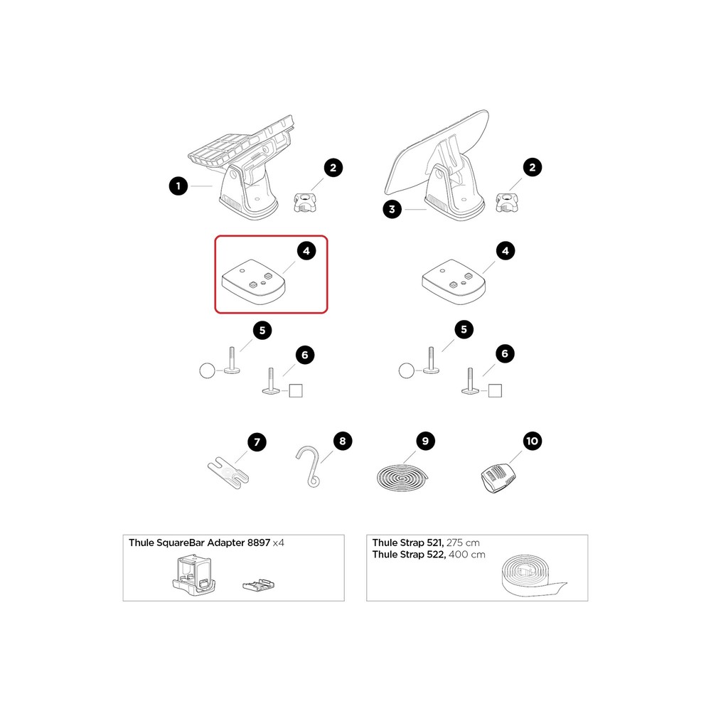 Thule Square Bar Adapter for DockGlide DockGrip 52836