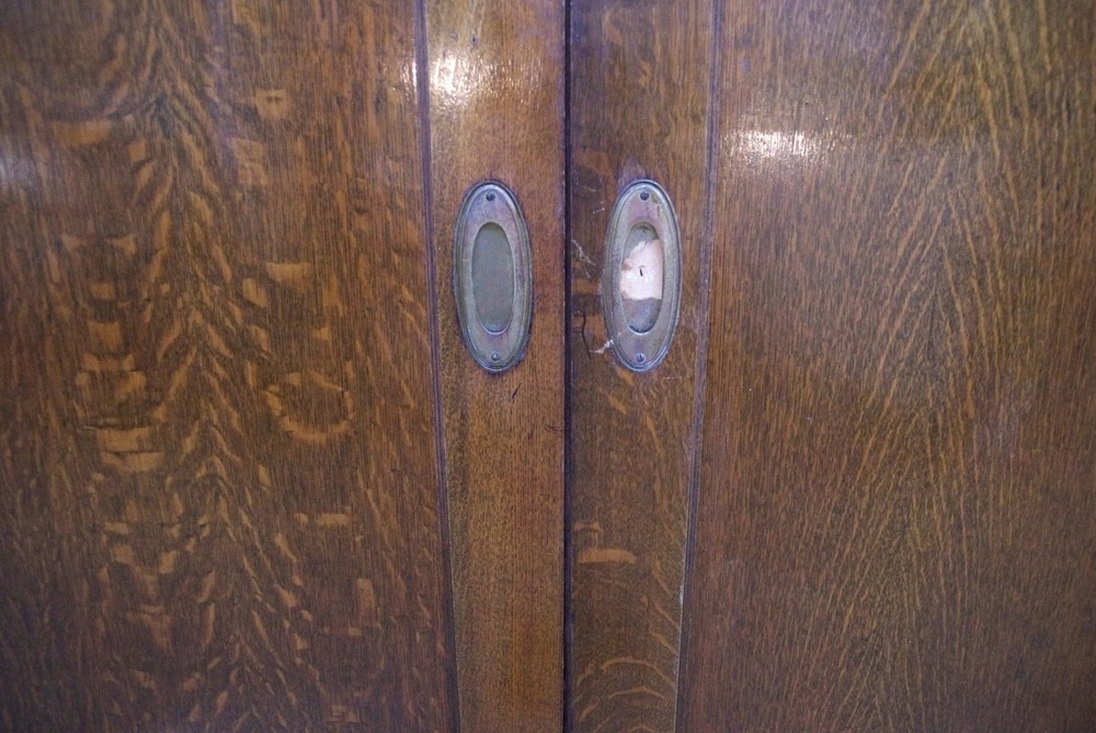 Antique 1 Panel Oak Veneer Pocket Double Doors 107 x 72