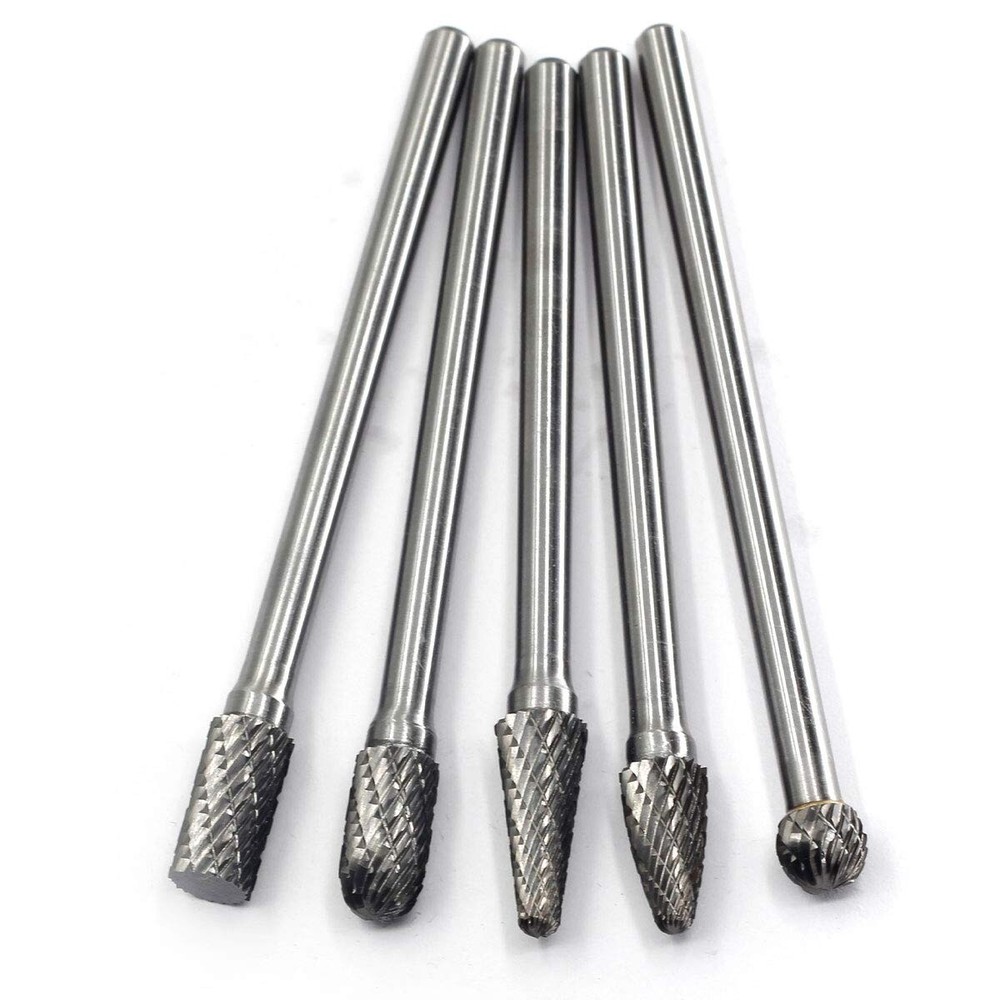5Pcs Carbide Burrs Set Extended Long Double Cut Solid Rotary File 1/4" Shank