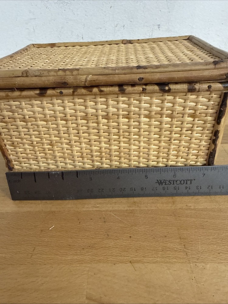 Bamboo Rattan Chest Brass Hinges Wicker Boho Wood Trunk