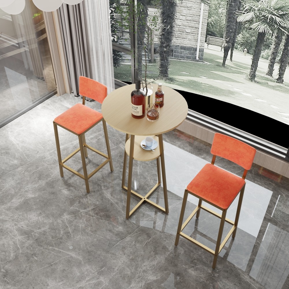 Bar Table And Chairs Three Piece Set Gold Frame Bar Table W Storage Function
