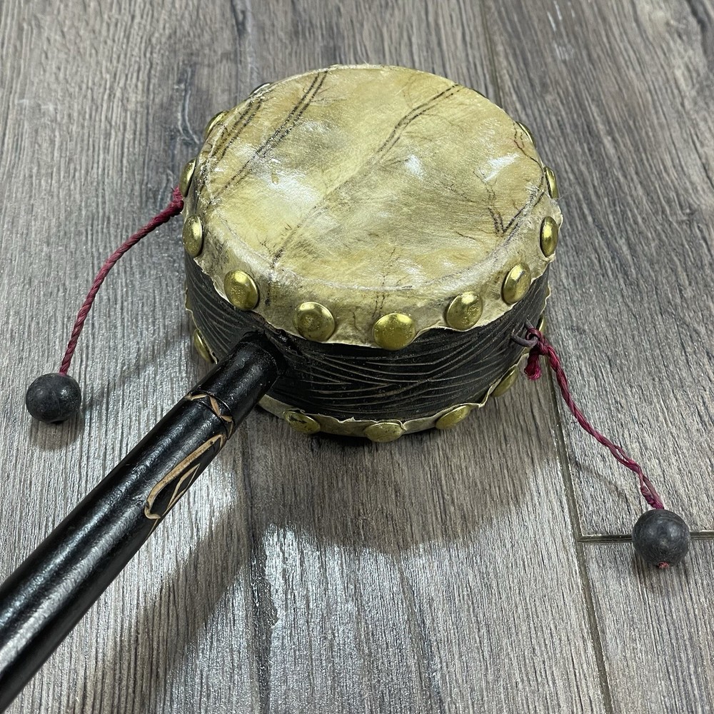 Vintage Double Sided Beggar Drum Handmade Hand Carved 10” Size Working Function