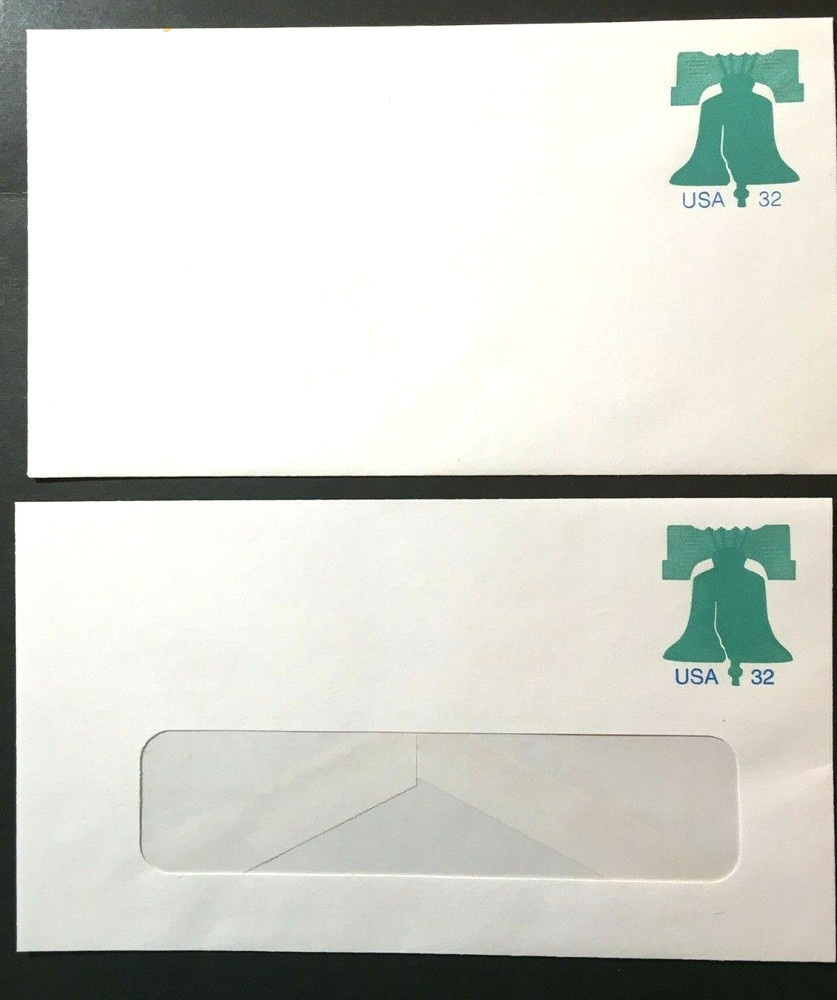 US  #U632 Stamped #6 Envelope  Liberty Bell;  2 Envelopes Regular & Window