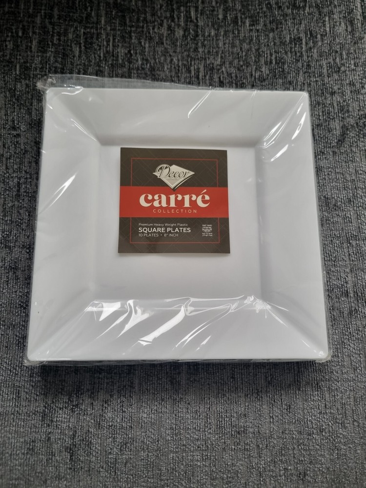 10xSquare Premium Strong Plastic White Dinner Plates (8inch),Reusable