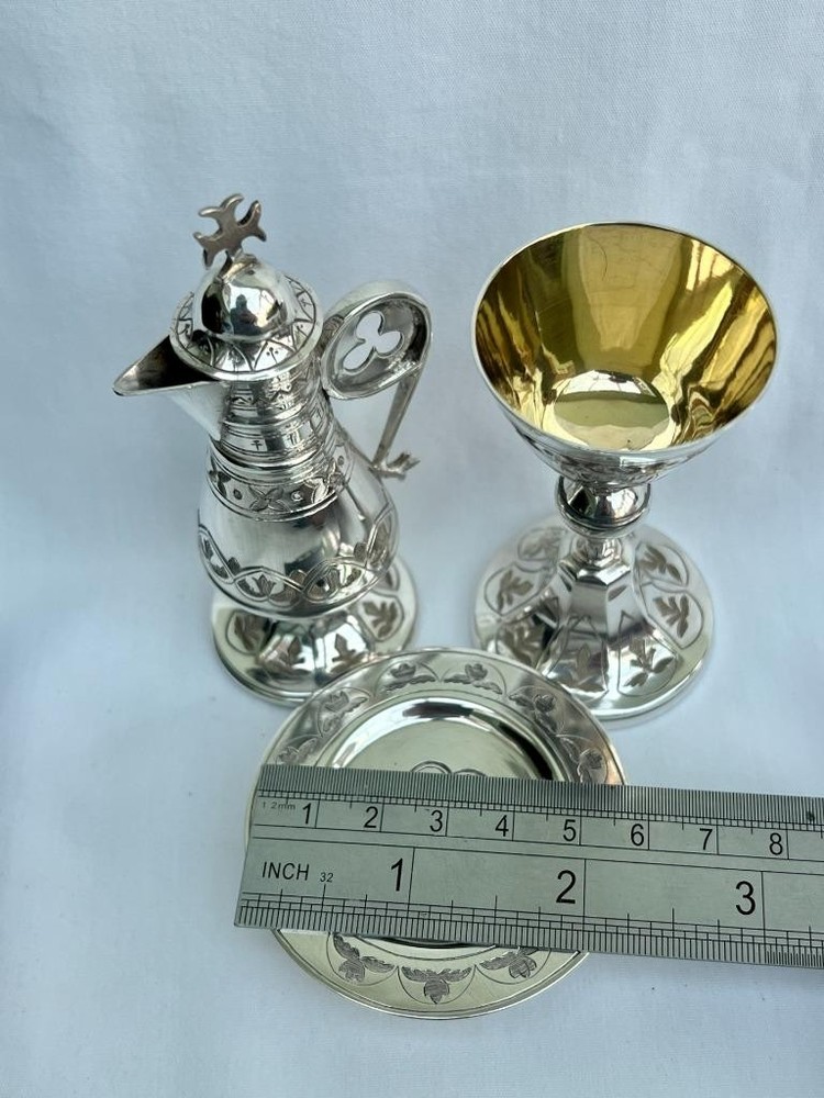 Fine Victorian Solid Sterling Silver Travelling 3 Piece Holy Communion Set