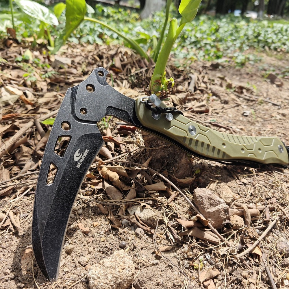 Folding Sickle Knife With Sheath, Quick Release Tactical Survival Tool with S...