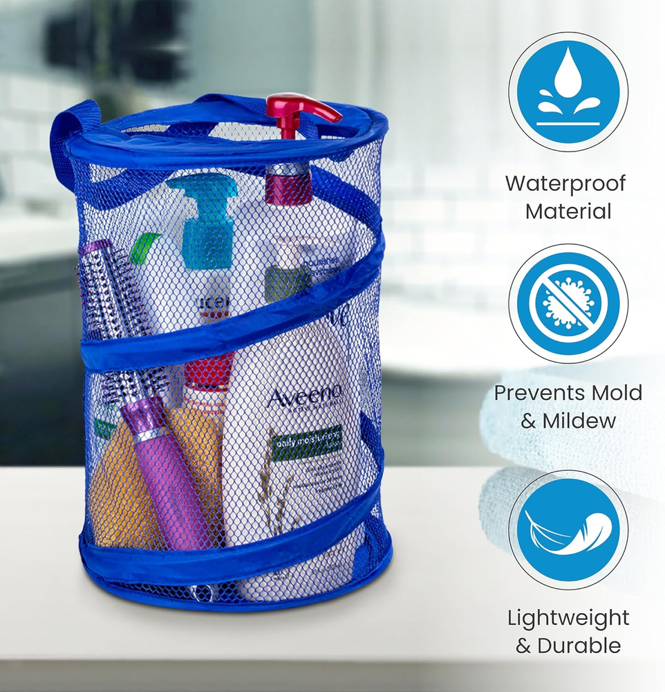 Foldable Shower Caddy - Collapsible, Portable, Drainage Hole, Carry Handle, Larg
