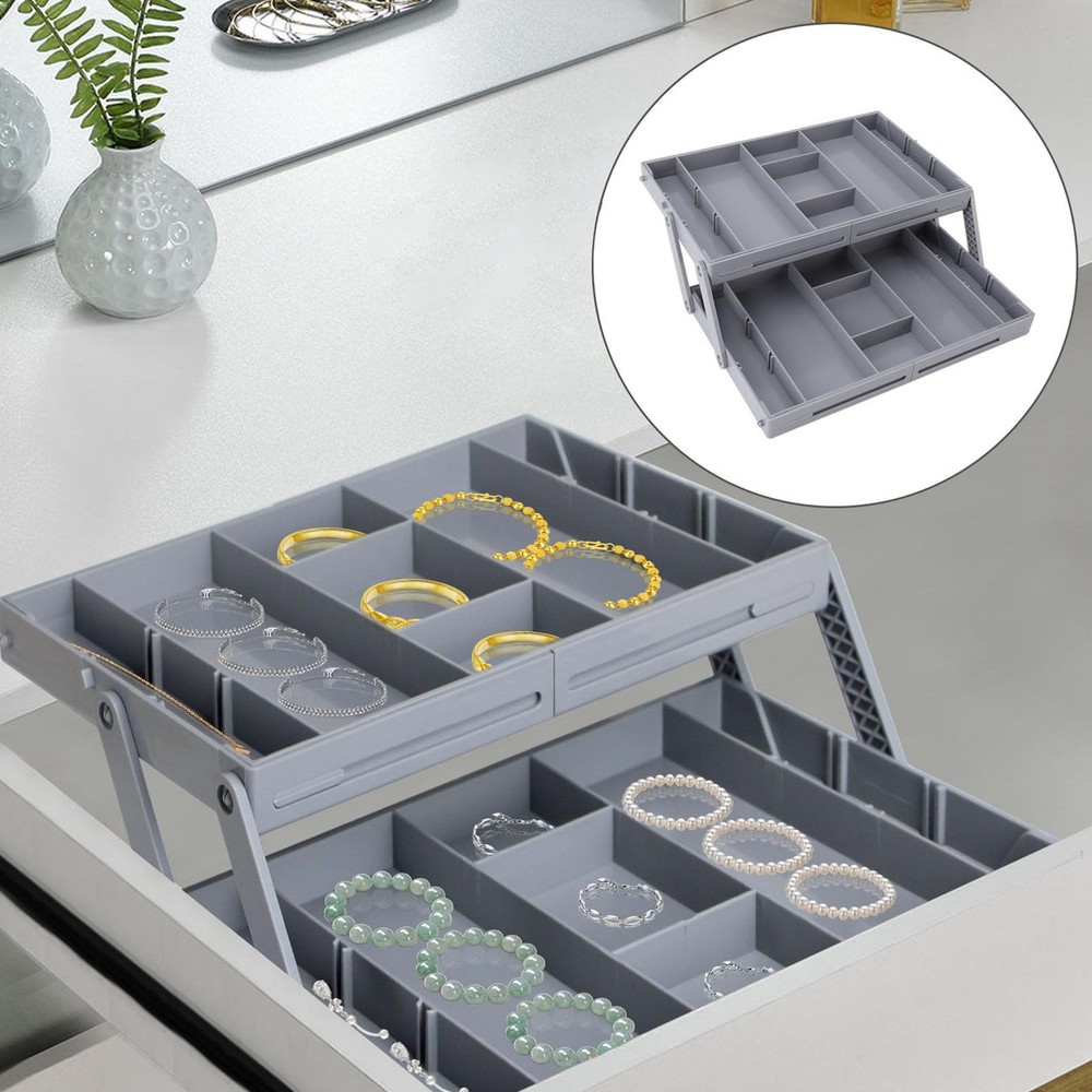 Multi Level Drawer Organizer, Expandable Folding Smart Drawer Organizer Makeu...