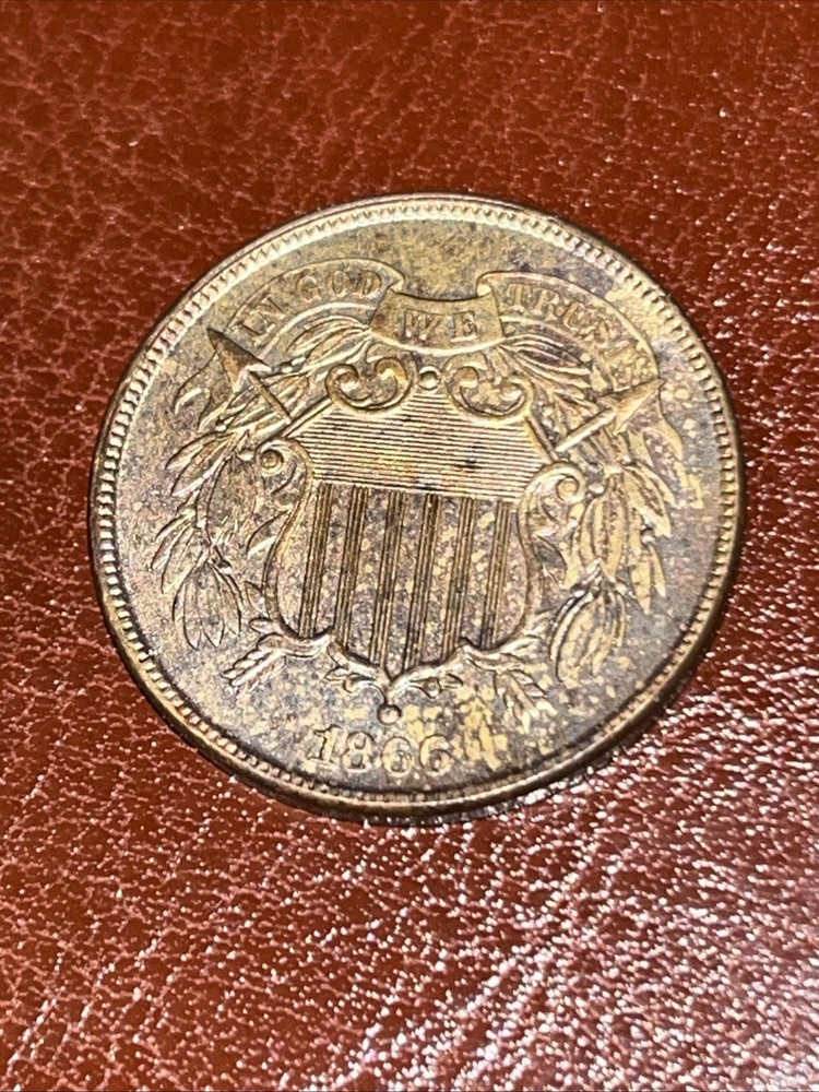 1866 2C Two Cent Rainbow Toned UNC High Grade Coin