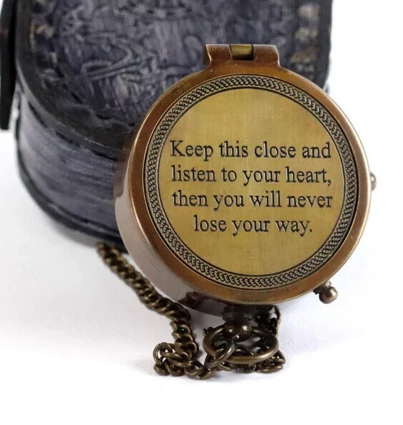 Working Brass Compass Nautical Maritime Engraved Flat Compass Gift For Loved One
