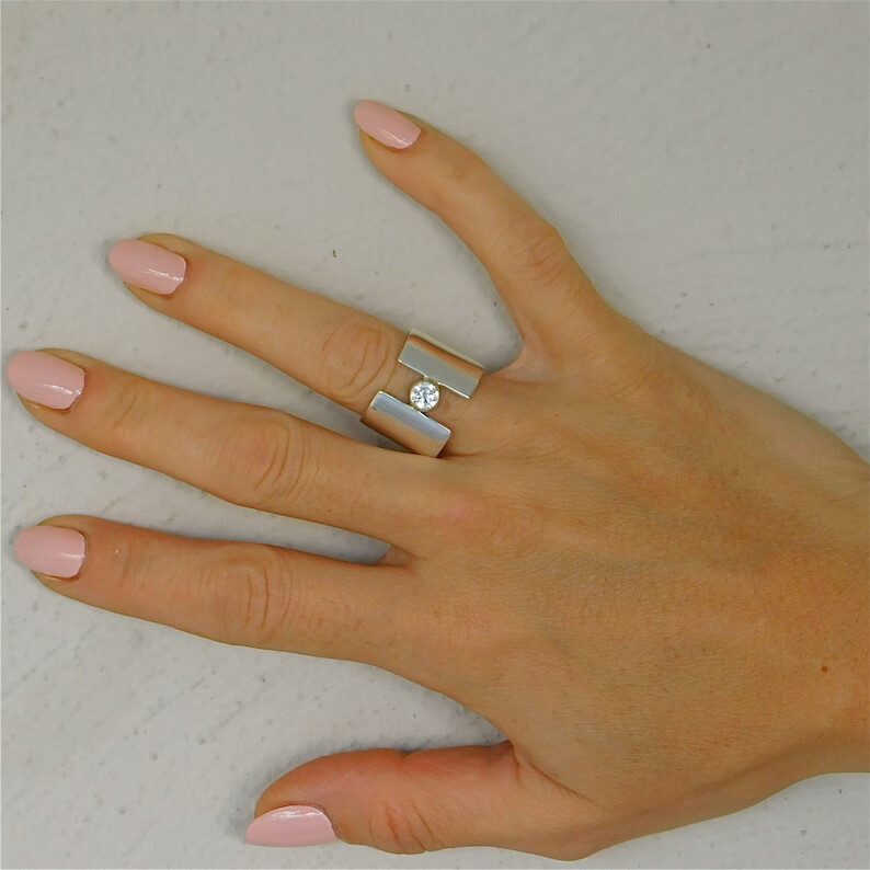 Crystal Solid 925 Sterling Silver Band& Statement Ring Handmade Ring All size