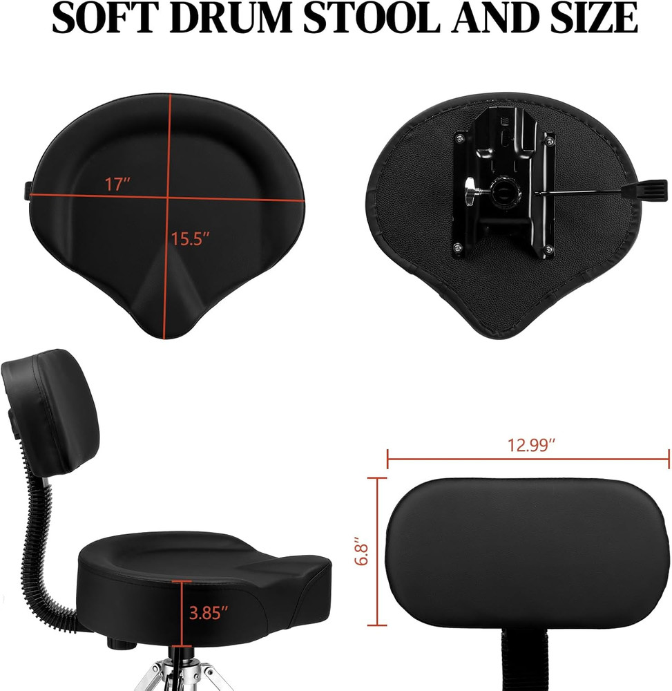 Drum Throne with Backrest | Heavy Duty Hydraulic Adjustable Stool, Saddle Seat &
