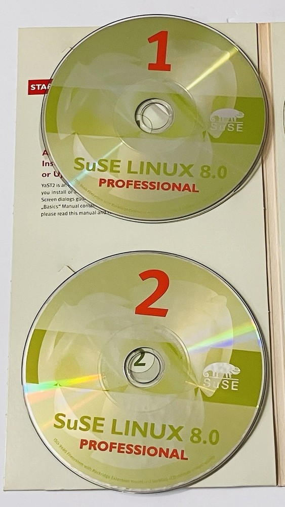 SuSE Linux 8.0 Professional 7-CD Box Set (Slim) Vintage Linux OS Manual 2000s PC