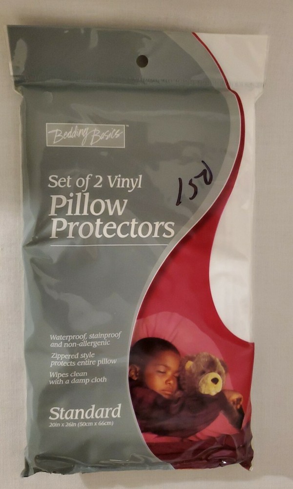 New Bedding Basics Vinyl Pillow Protector Standard Size 2 Pack