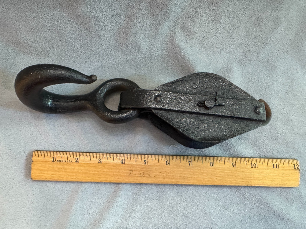 Vintage Cast Iron Double Sheave Pulley & Hook