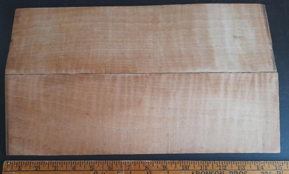 2 PC Booked-Matched Maple Violin Back and 9 Spruce Pieces, Possibly For Lining