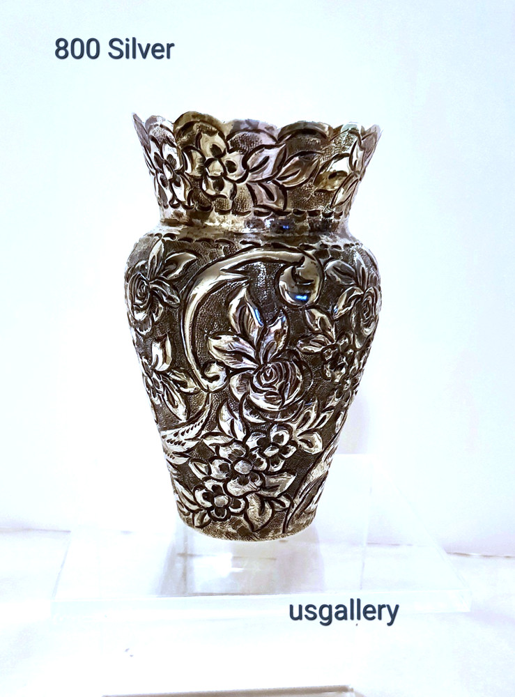 Antique Elaborately Hammered Repose .800 Silver Vase