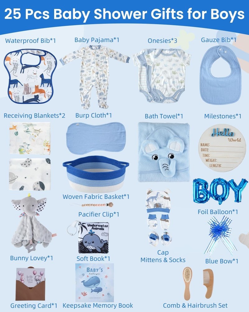 25-Pcs Luxury Baby Gift Basket Set