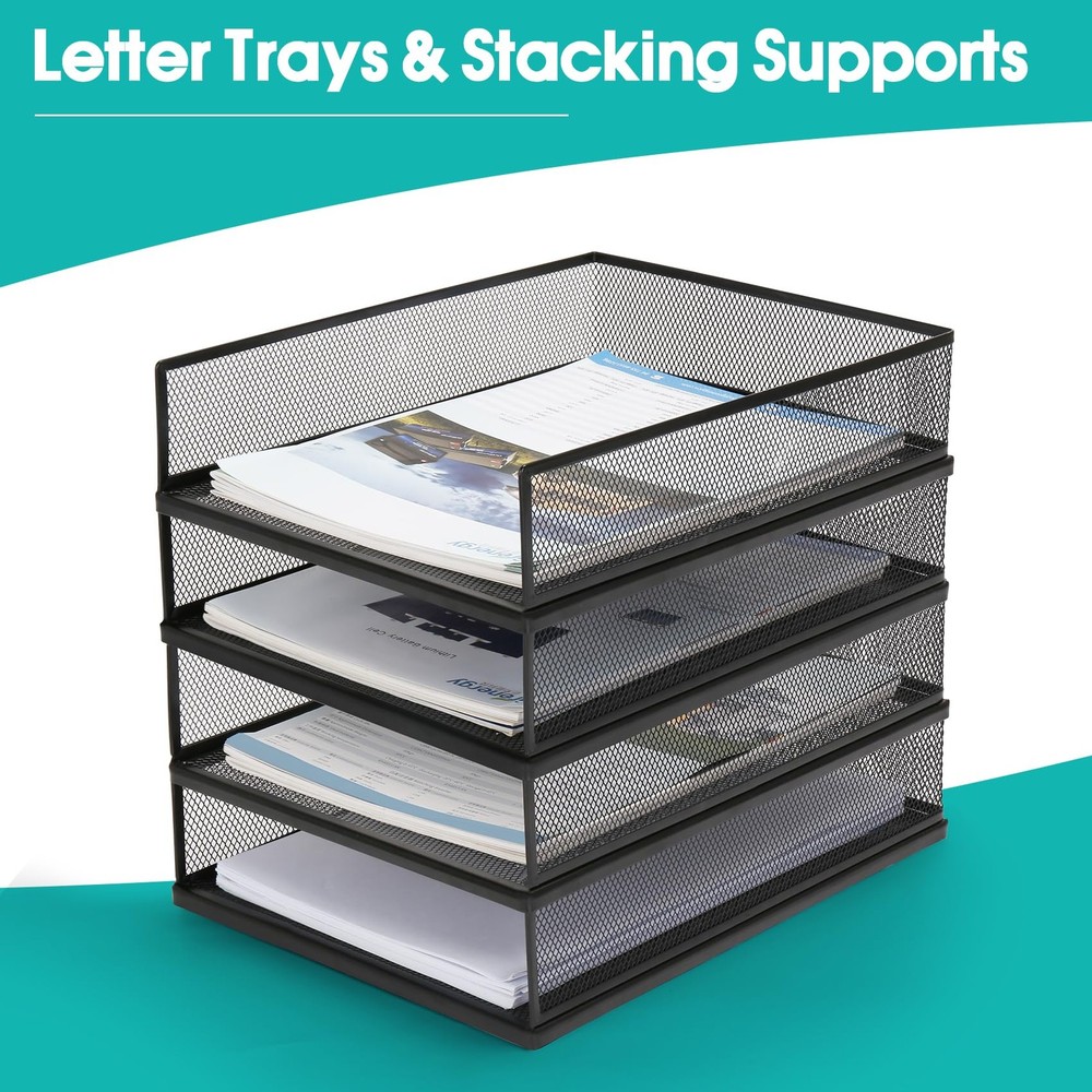 2-Pack Wire Mesh Letter Trays, Lengthways, Stackable, Front-Load, File, Desk