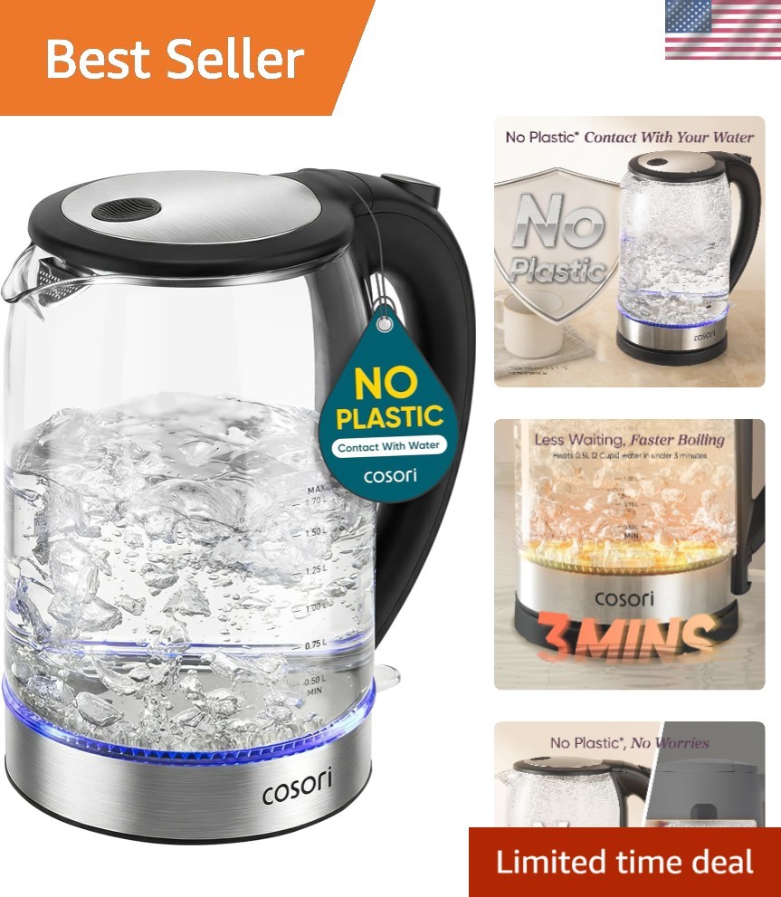 Elegant Black Tea & Coffee Kettle - 1500W Fast Boil with Safety Shut-Off Feature