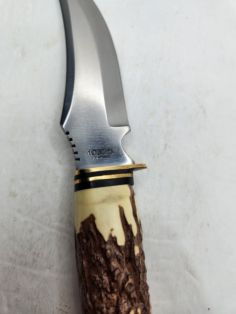 Vtg 10325 Precise Silver Eagle Handmade Fixed Blade Stag Handle Knife w/Sheath