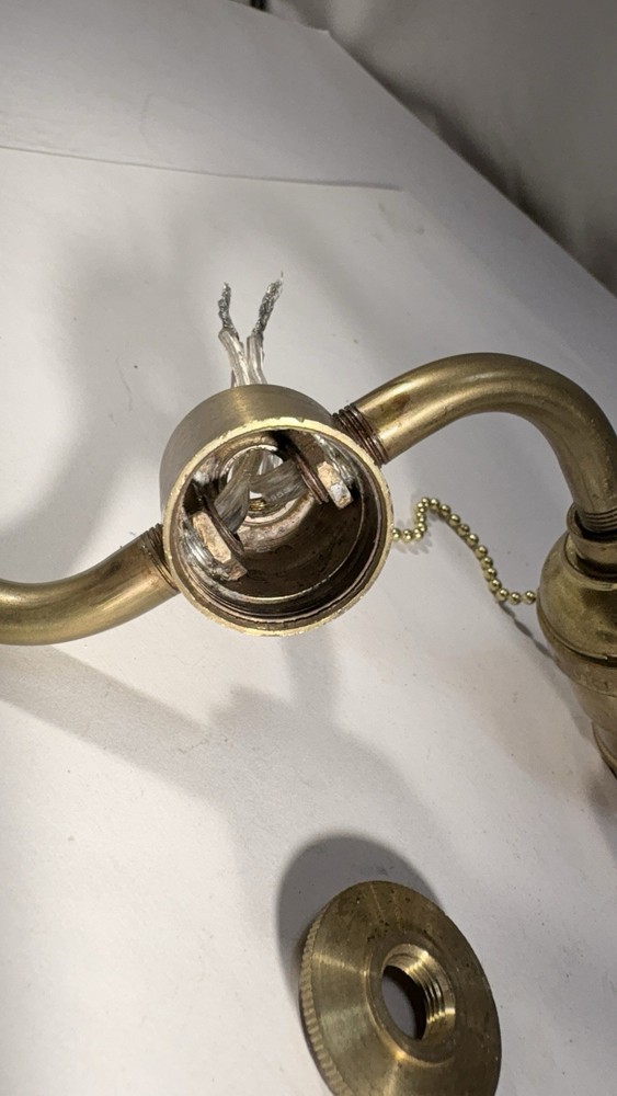 Vintage two light brass bulb pull chain lamp cluster wired K