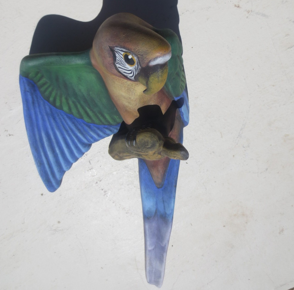 VTG Ceramic Parrot Bird Hanging Wall Decor Multi Colored Pastel - 22" x 11"