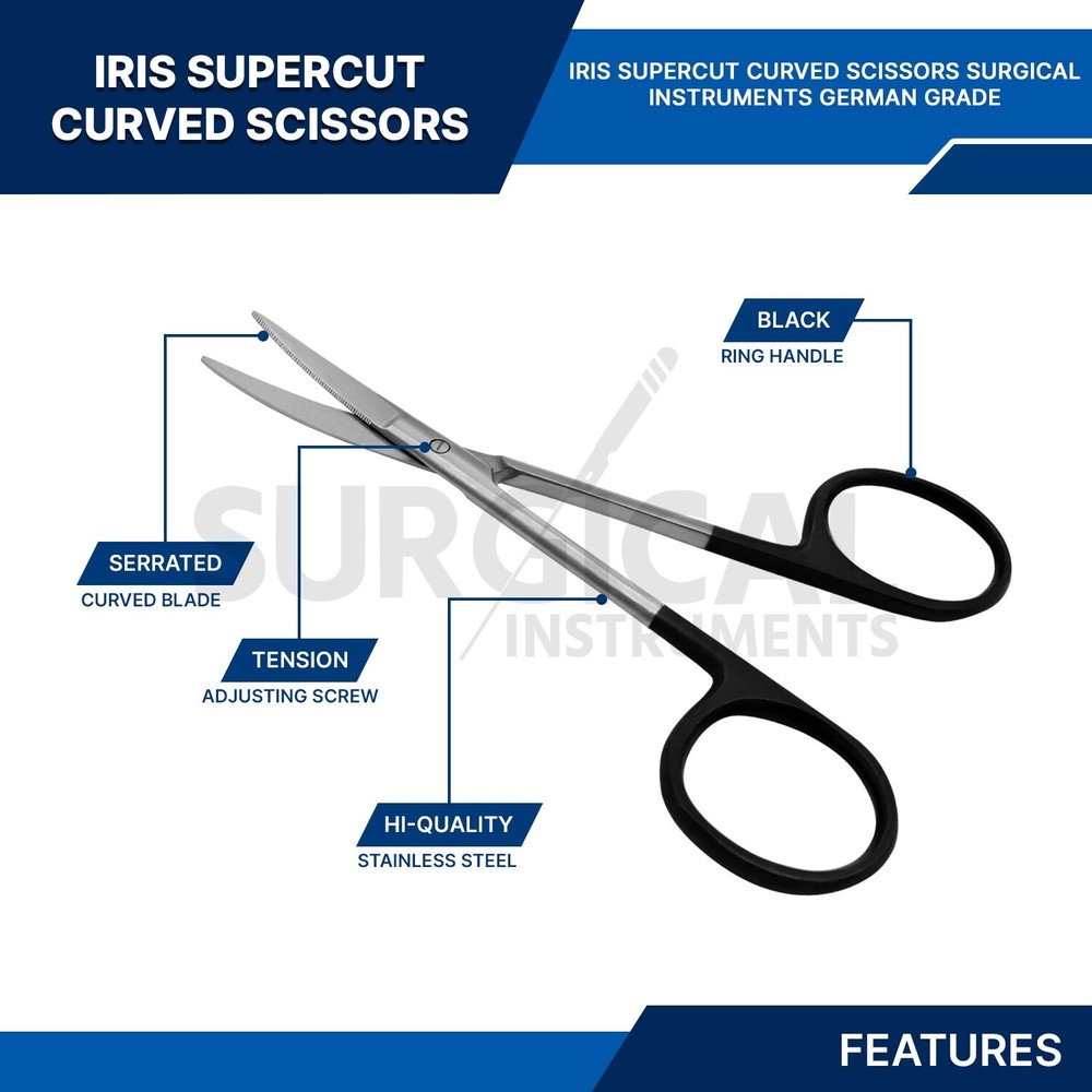 Supercut Iris Scissors Curved Surgical Instruments 4.5" Stainless German Grade
