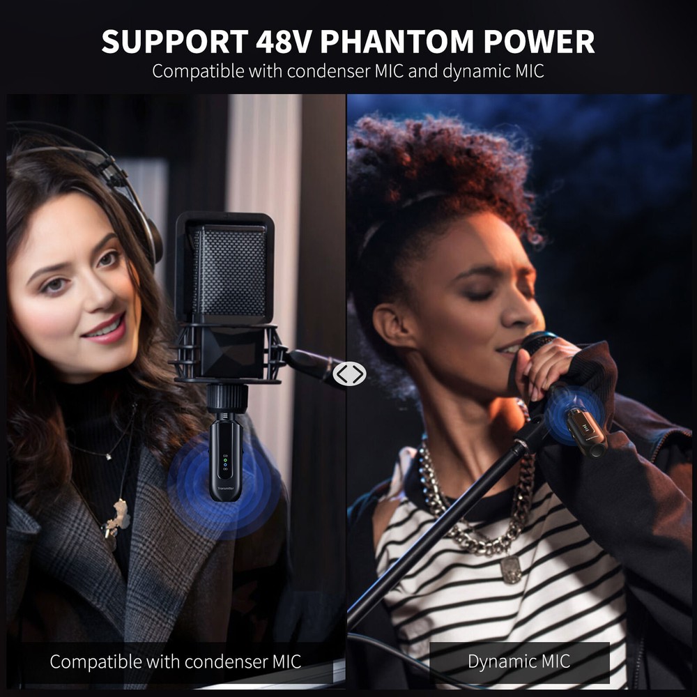 XLR Wireless Microphone System Mic Transmitter Receiver Mic Adapter Rechargeable