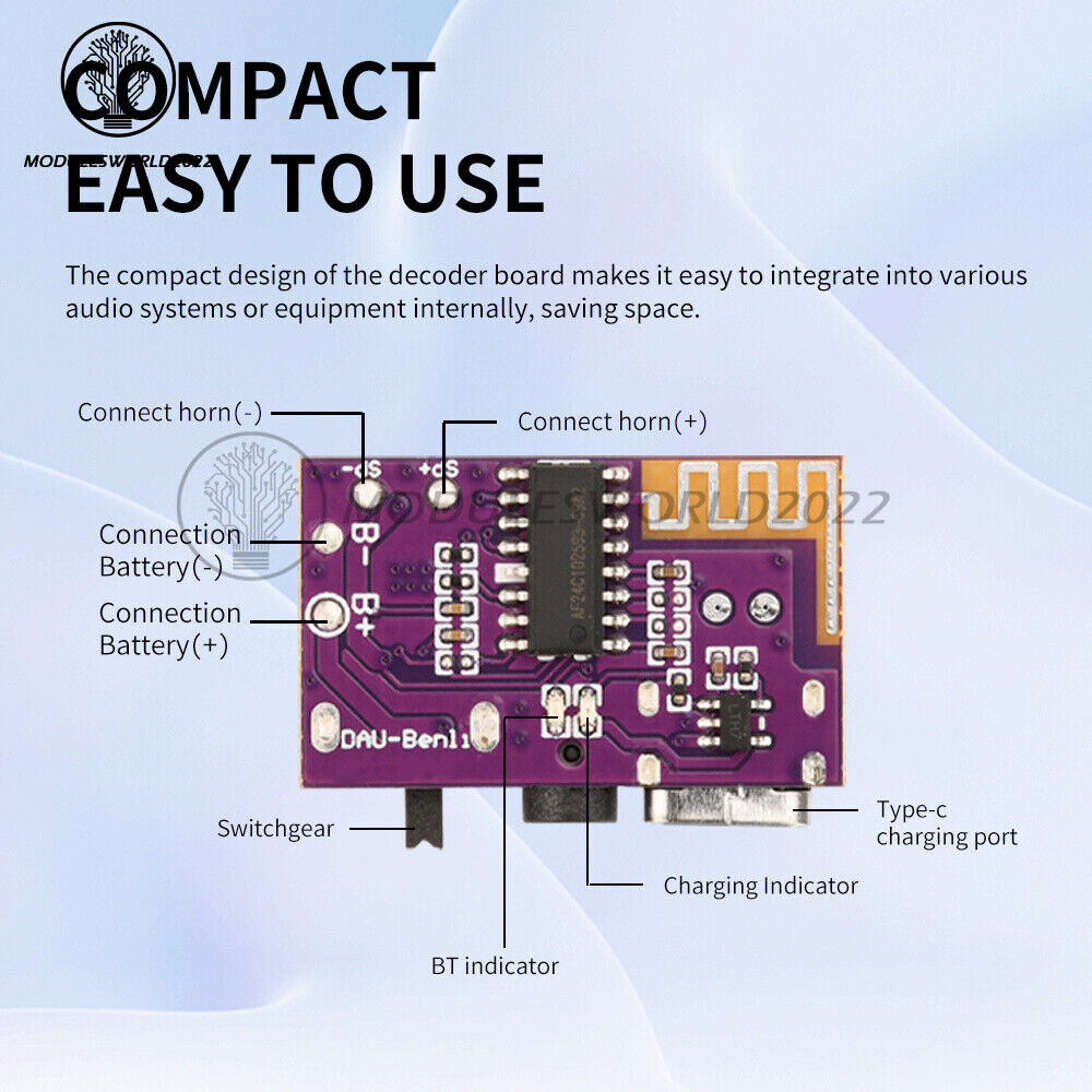 DC3.5V-5V 10W Type-C Bluetooth Mono Audio Amplifier Decoder Board TWS 3.5mm DIY