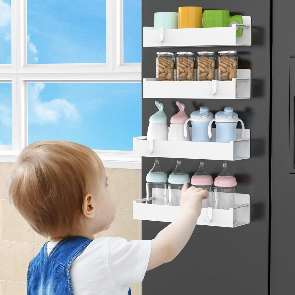 HuggieGems 4 Pack Magnetic Spice Rack Organizer for 4 Pack, White