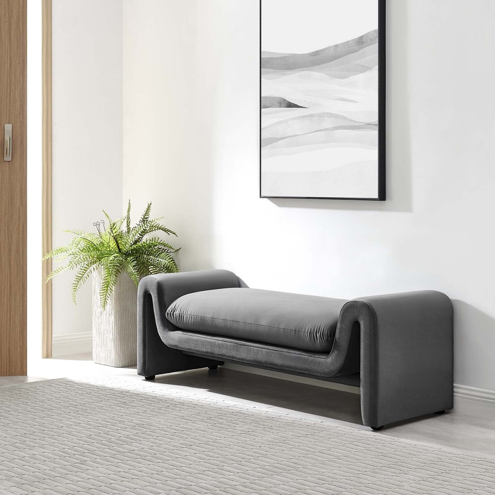Waverly Performance Velvet Bench in Gray