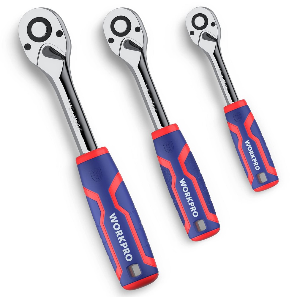 WORKPRO 3-Piece Ratchet Set, 1/4", Set: 3/8", 1/2", Chrome