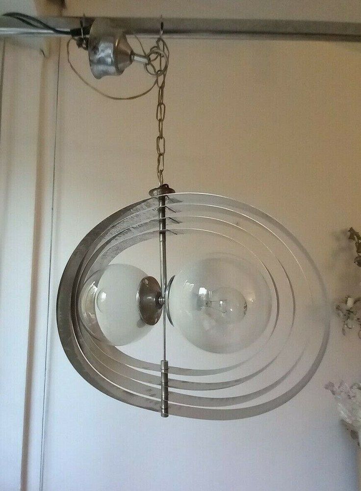 Particular Vintage Chandelier with Satellite Spheres Diffusers Old Lustre