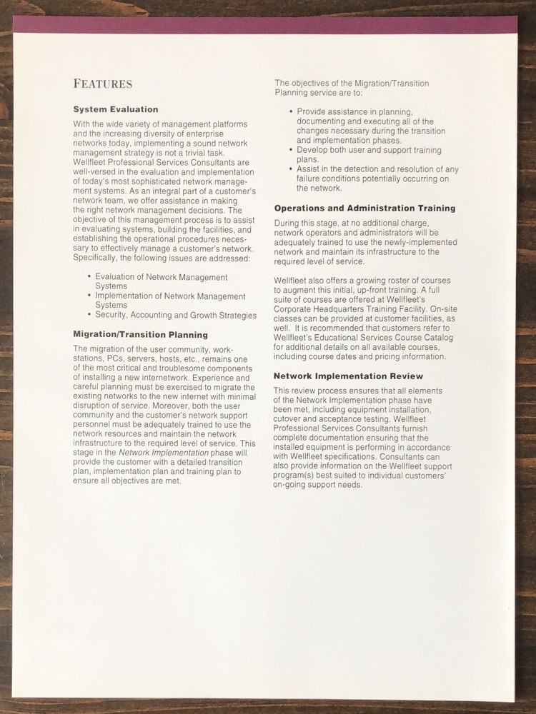 Wellfleet Communications - Professional Services Implementation Sales Brochure