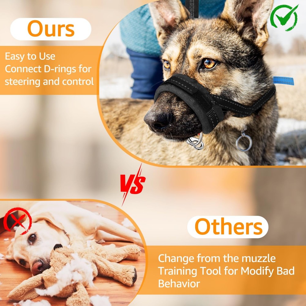 Soft Dog Muzzle Adjustable Padded Nylon Muzzle for Large Medium Dogs Anti Che...