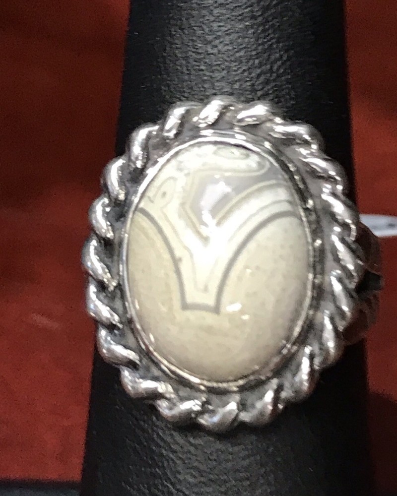 Sterling Silver White Agate Egg Ring Size 6 Handmade