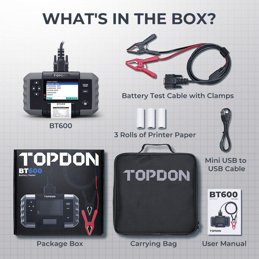 BT600 TOPDON High-Precision Battery Tester with Built-in Printing Function