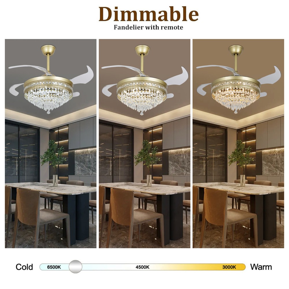 Modern Crystal Ceiling Fan Light with Remote Control and LED Illumination