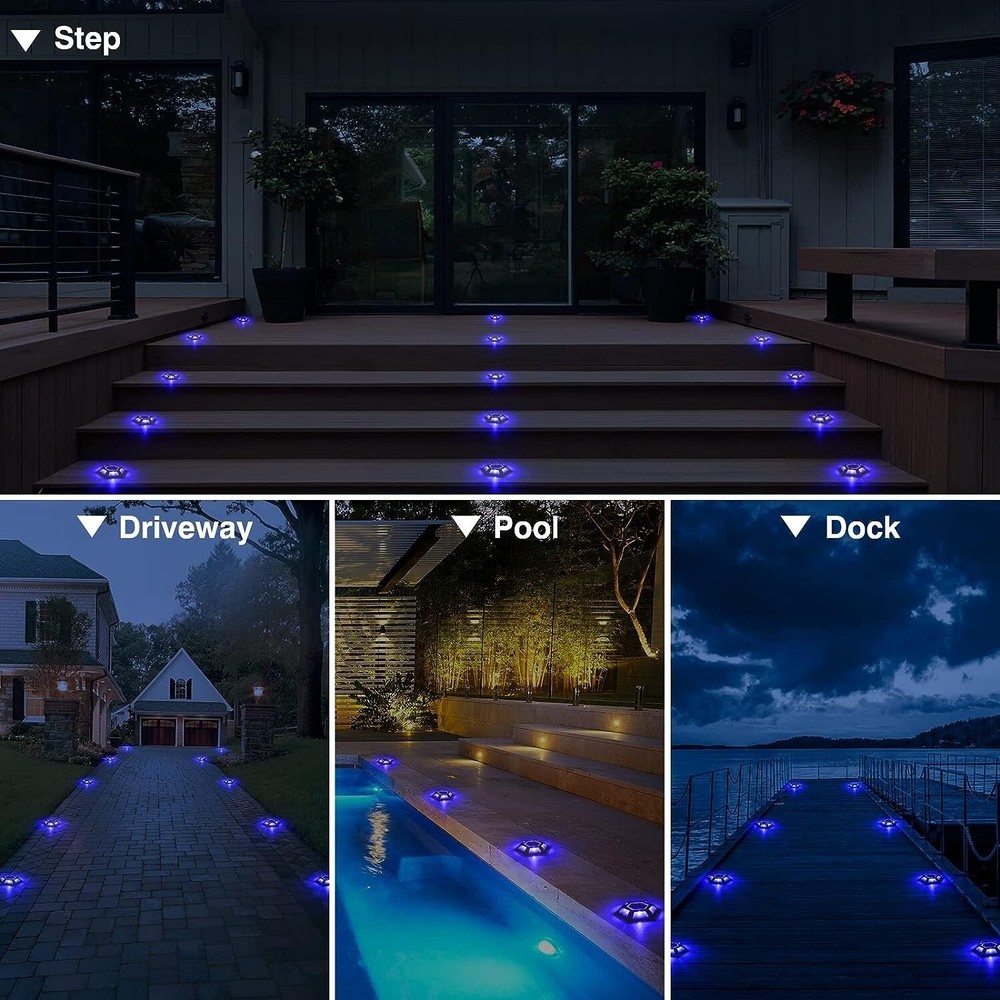4Pack Solar Deck Lights Blue Driveway Dock Lights Blue Light for Step Sidewalk