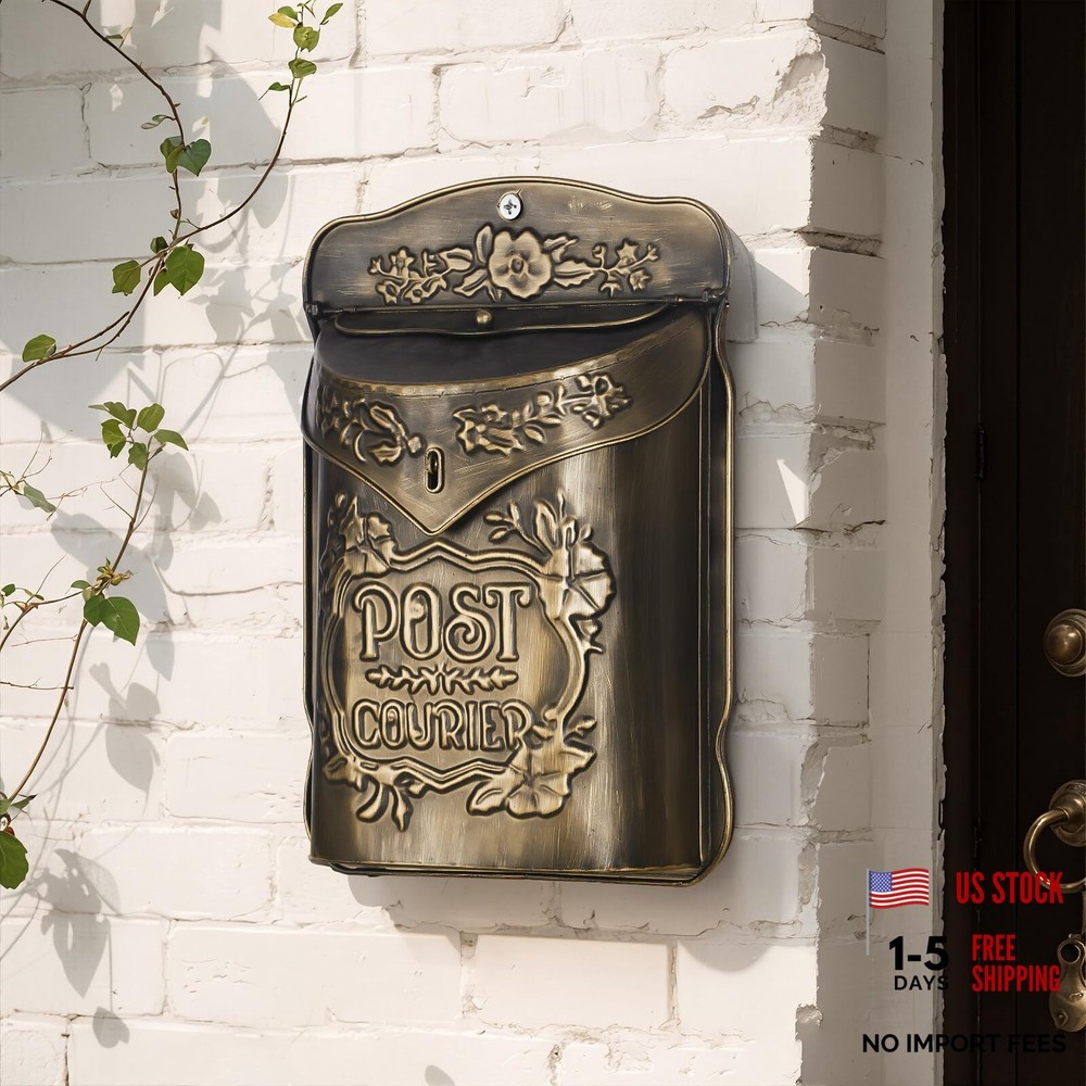 Wall Mount Mailbox, Mailboxes for Outside, Decorative Vintage Mailbox, Bronze