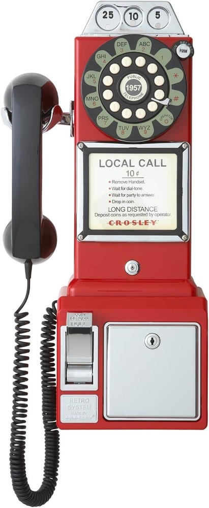 Fully Operational 1950s Red Payphone with Push Button - Perfect for Home Use