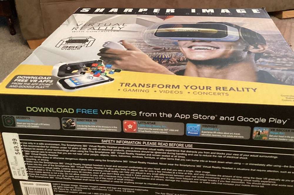 Sharper Image Virtual Reality VR Headset With Controller Platinum Series